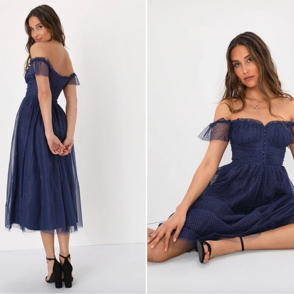 LULU's Prom Wedding Boho Corset Swiss Dot Tulle Chic Midi Dress NWOT - Picture 3 of 4